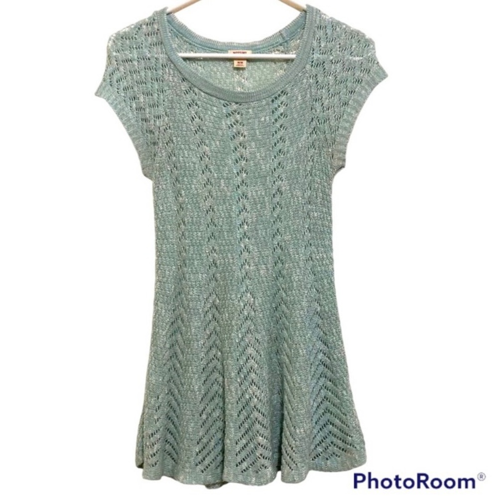 Women Mossimo Green crochet Swimwear Cover-Up Long top Cap Sleeve Size